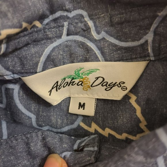 Vintage Aloha Days Hawaiian Shirt Casual Button Down Cotton Hibiscus Blue M - Picture 4 of 15